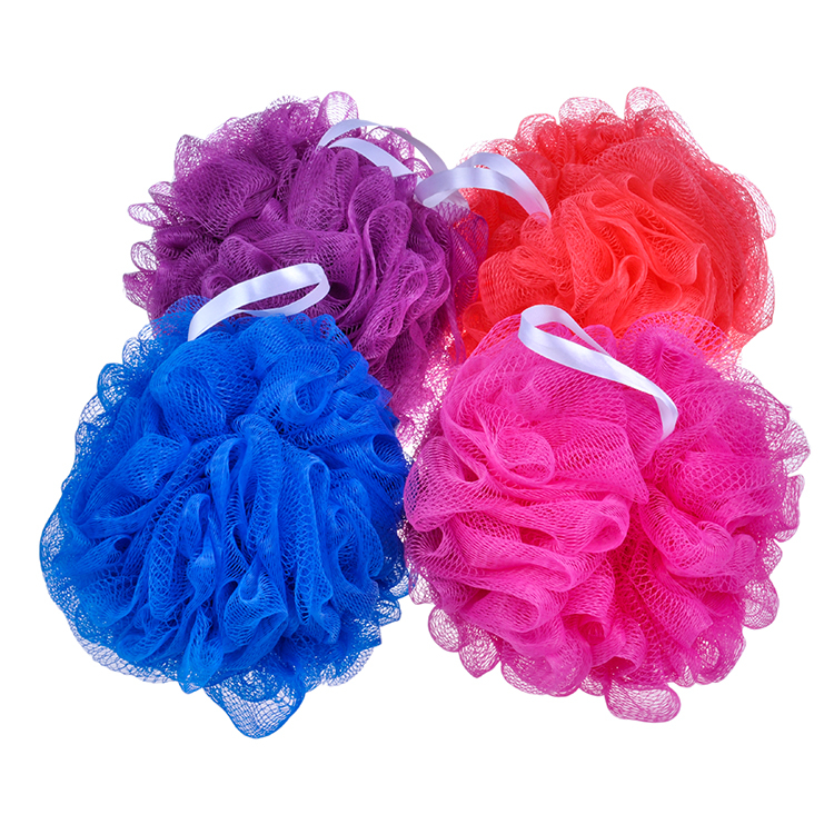 Puff TJ110 de la ducha de la esponja de la bola de la esponja del baño de burbujas rico suave modificado para requisitos particulares del peso y del color
