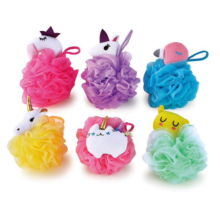 Esponja de baño animal colorida personalizada al por mayor Exfoliating Bath Loofah Ball TJ061