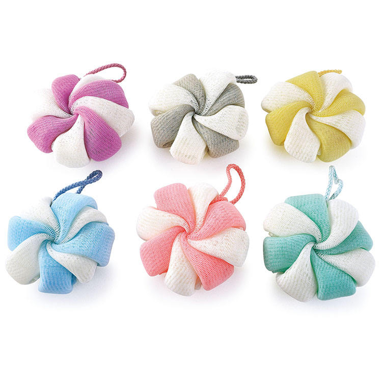 Cuerpo de ducha de baño con forma de flor elástica de mar natural, esponja de malla de PE, soplo corporal TJ176